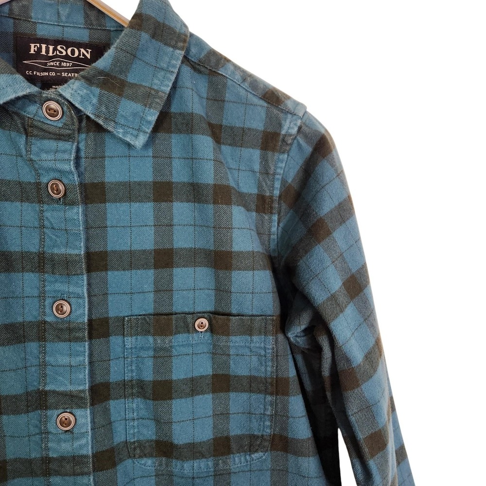 FILSON Alaskan Guide Shirt Womens Medium Blue Plaid Flannel Long Sleeve Button - Picture 4 of 12